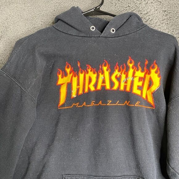 Vintage Y2K Thrasher Magazine Hoodie Adult M Spellout Distressed Grunge - Picture 2 of 15